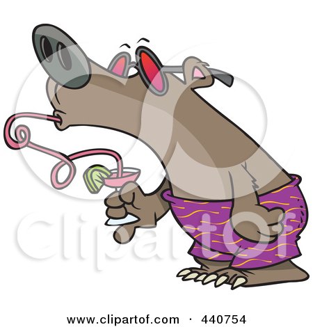 Royalty-Free (RF) Clip Art Illustration of a Cartoon Summer Bear Drinking A Beverage Through A Twisty Straw by toonaday