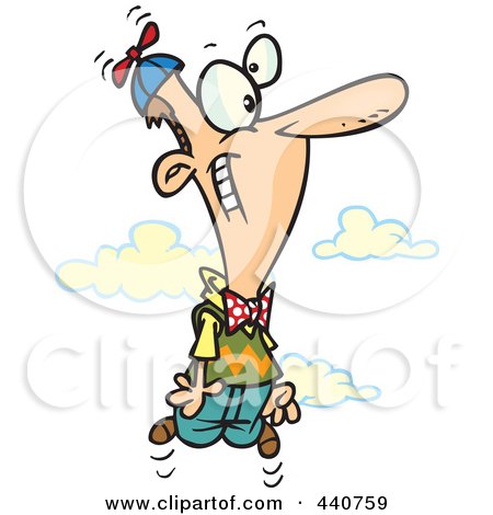 Royalty-Free (RF) Clip Art Illustration of a Cartoon Happy Man Wearing A Flying Beanie Hat by toonaday