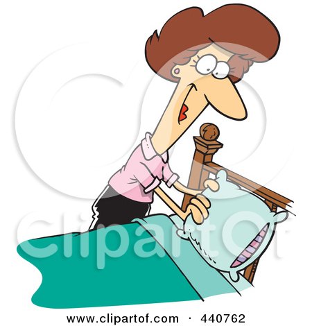 Royalty-Free (RF) Clip Art Illustration of a Cartoon Woman Making A Bed by toonaday