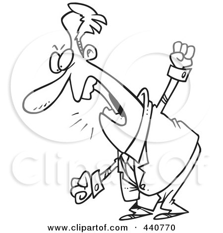 Royalty-Free (RF) Clip Art Illustration of a Cartoon Black And White Outline Design Of A Mad Businessman by toonaday