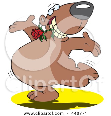 Royalty-Free (RF) Clip Art Illustration of a Cartoon Bear Dancing With A Flower In His Teeth by toonaday