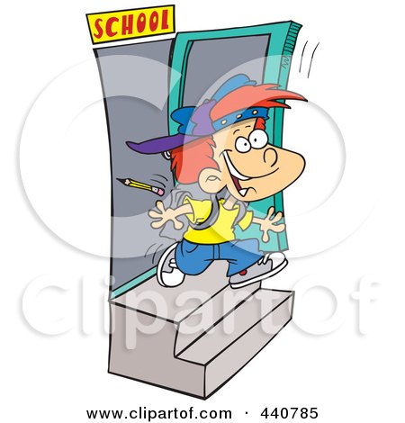 Royalty-Free (RF) Clip Art Illustration of a Cartoon School Boy Running Out The Door by toonaday