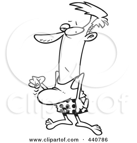 Royalty-Free (RF) Clip Art Illustration of a Cartoon Black And White Outline Design Of A Man Pointing To His Beer Belly by toonaday