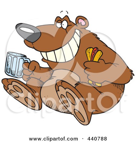Royalty-Free (RF) Clip Art Illustration of a Cartoon Bear Sitting With A Hot Dog And Beer by toonaday