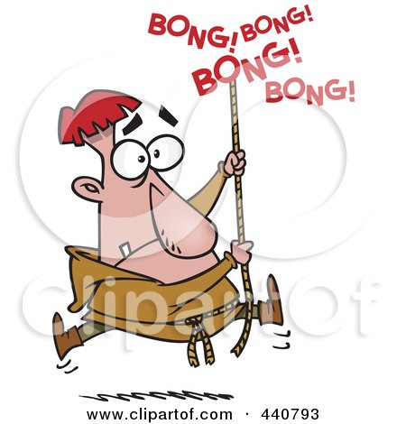 Royalty-Free (RF) Clip Art Illustration of a Cartoon Bell Ringer Man Holding Onto A Rope by toonaday