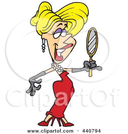 Royalty-Free (RF) Clip Art Illustration of a Cartoon Beautiful Blond Woman Using A Hand Mirror by toonaday