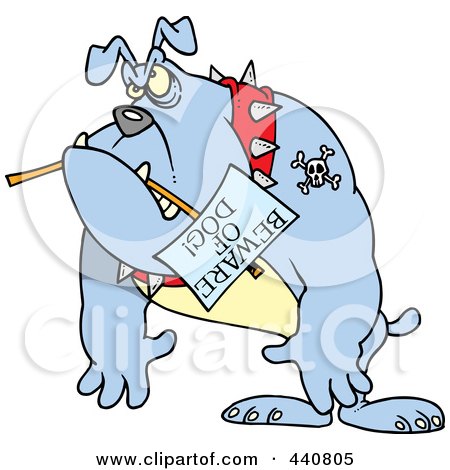 Royalty-Free (RF) Clip Art Illustration of a Cartoon Bulldog Carrying A Beware Of Dog Sign by toonaday