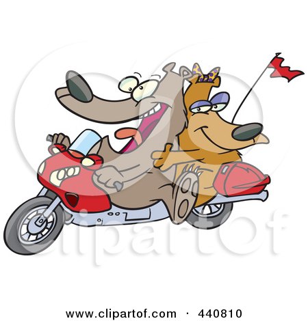 Royalty-Free (RF) Clip Art Illustration of a Cartoon Bear Couple On A Motorcycle by toonaday