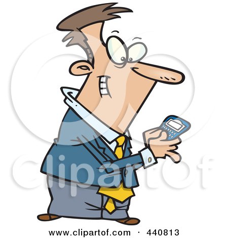 Royalty-Free (RF) Clip Art Illustration of a Cartoon Businessman Using A Smart Phone by toonaday