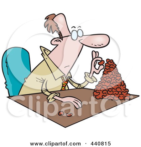 Royalty-Free (RF) Clip Art Illustration of a Cartoon Businessman Counting His Beans by toonaday
