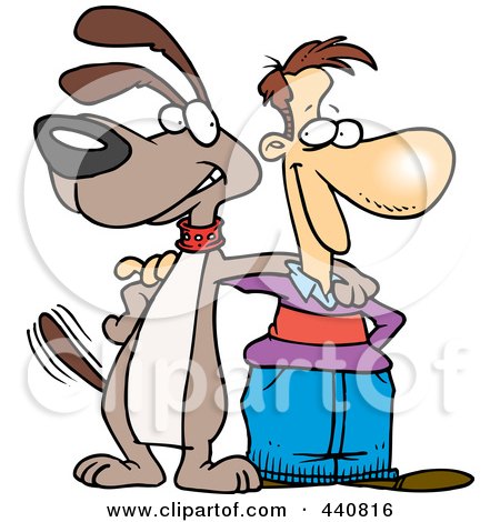 Royalty-Free (RF) Clip Art Illustration of a Cartoon Man And Dog Standing Together by toonaday