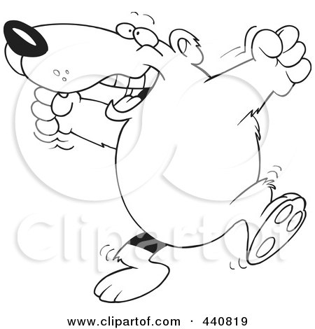 Royalty-Free (RF) Clip Art Illustration of a Cartoon Black And White Outline Design Of A Bear Celebrating by toonaday