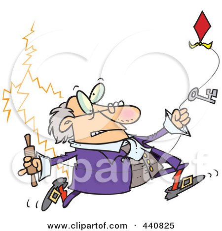 Royalty-Free (RF) Clip Art Illustration of Ben Franklin Running With A Kite by toonaday