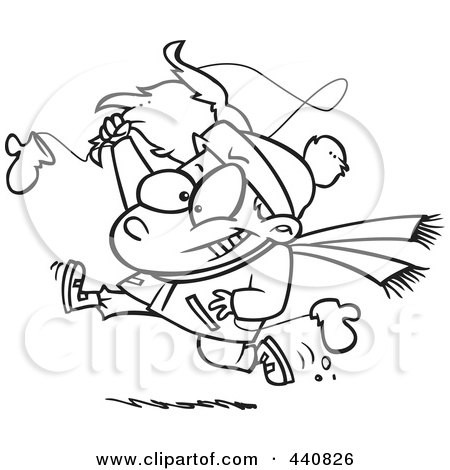 Royalty-Free (RF) Clip Art Illustration of a Cartoon Black And White Outline Design Of A Boy Snatching Santas Beard by toonaday