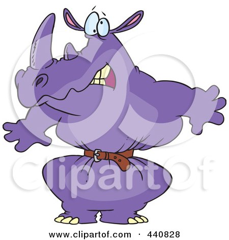 Royalty-Free (RF) Clip Art Illustration of a Cartoon Rhino Wearing A Tight Belt by toonaday