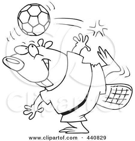 Royalty-Free (RF) Clip Art Illustration of a Cartoon Black And White Outline Design Of A Soccer Beaver by toonaday