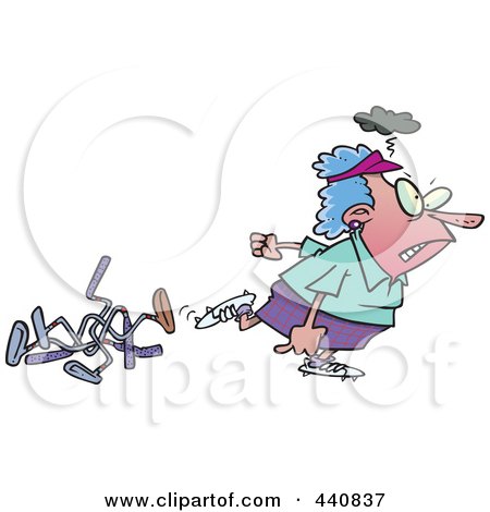Royalty-Free (RF) Clip Art Illustration of a Cartoon Mad Female Golfer Walking Away From Bent Clubs by toonaday