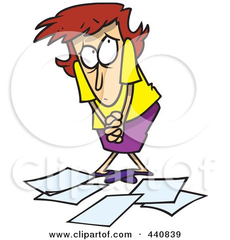 Royalty-Free (RF) Clip Art Illustration of a Cartoon Berated Businesswoman Standing Over Papers by toonaday