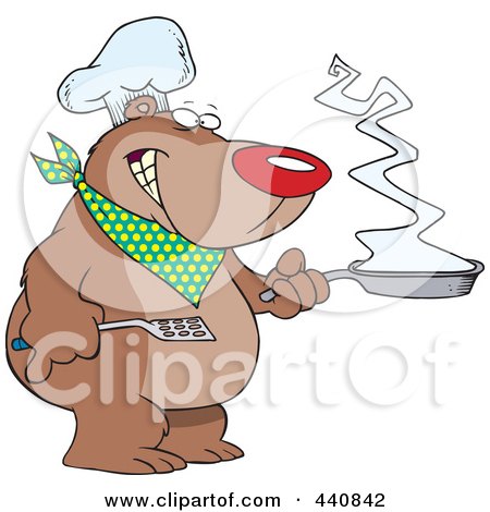 Royalty-Free (RF) Clip Art Illustration of a Cartoon Bear Chef Holding A Frying Pan by toonaday