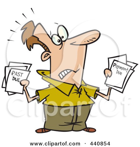 Royalty-Free (RF) Clip Art Illustration of a Cartoon Stressed Man Holding Past Due Bills by toonaday