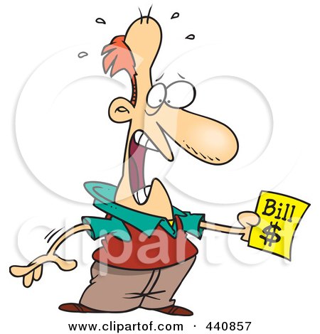Royalty-Free (RF) Clip Art Illustration of a Cartoon Shocked Man Holding A Bill by toonaday