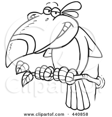 Royalty-Free (RF) Clip Art Illustration of a Cartoon Black And White Outline Design Of A Toucan Bird by toonaday