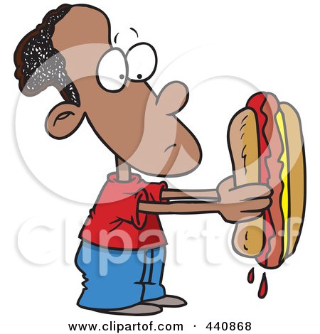 Royalty-Free (RF) Clip Art Illustration of a Cartoon Black Boy Holding A Big Hot Dog by toonaday
