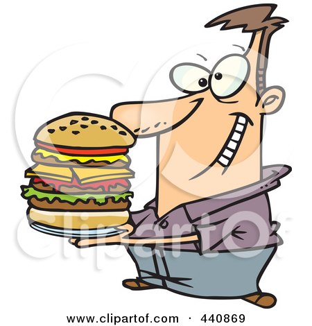 Royalty-Free (RF) Clip Art Illustration of a Cartoon Man Holding A Big Burger by toonaday