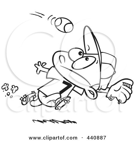 Royalty-Free (RF) Clip Art Illustration of a Cartoon Black And White Outline Design Of A Boy Running To Catch A Baseball by toonaday