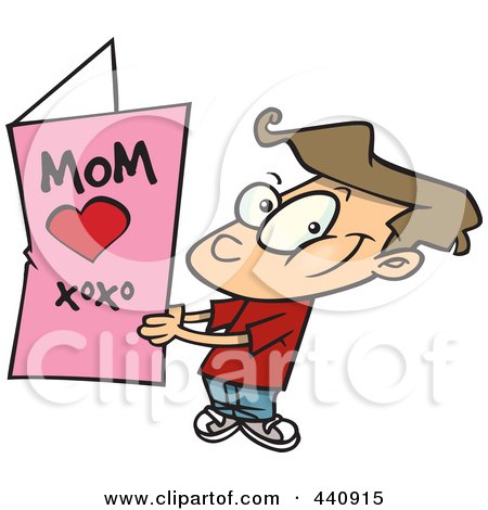 Royalty-Free (RF) Clip Art Illustration of a Cartoon Boy Holding A Mothers Day Card by toonaday