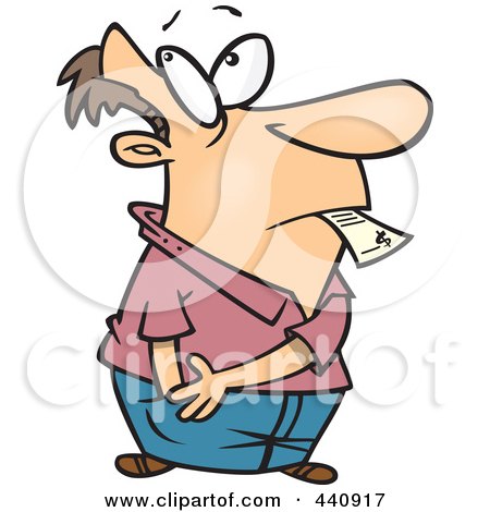 Royalty-Free (RF) Clip Art Illustration of a Cartoon Man Reaching In His Pocket To Pay A Bill by toonaday