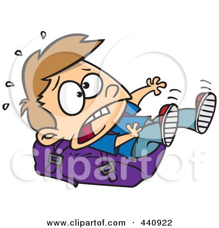 Royalty-Free (RF) Clip Art Illustration of a Cartoon School Boy Falling On A Heavy Backpack by toonaday