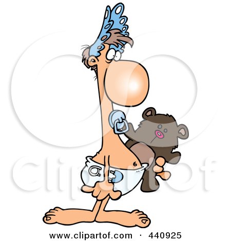 Royalty-Free (RF) Clip Art Illustration of a Cartoon Adult Baby Carrying A Teddy Bear by toonaday