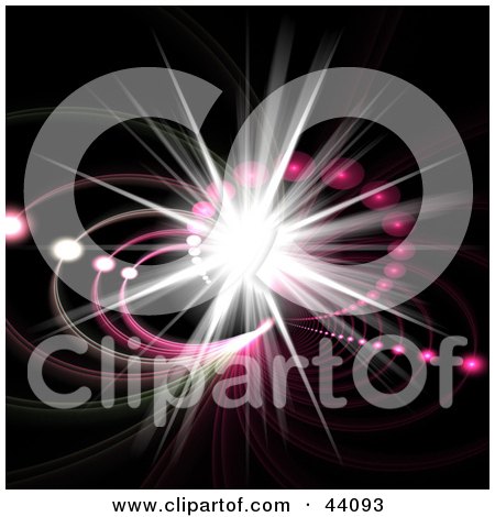 Clipart Illustration of a Bright Star Burst With Pink Circles On Black by Arena Creative