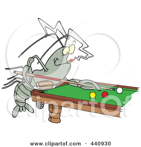 Royalty-Free (RF) Clip Art Illustration of a Cartoon Crawdad Leaning Over A Billiards Table by toonaday