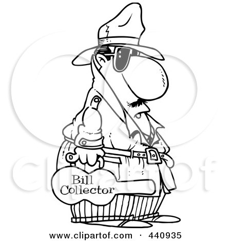 Royalty-Free (RF) Clip Art Illustration of a Cartoon Black And White Outline Design Of A Bill Collector Carrying A Violin Case by toonaday