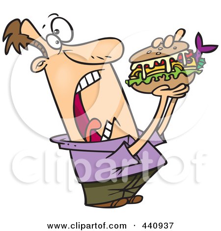 Royalty-Free (RF) Clip Art Illustration of a Cartoon Man Opening Wide For A Sandwich by toonaday