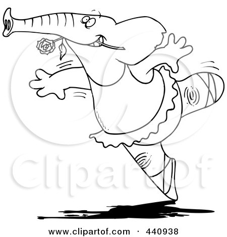 Royalty-Free (RF) Clip Art Illustration of a Cartoon Black And White Outline Design Of A Ballet Elephant Dancing by toonaday