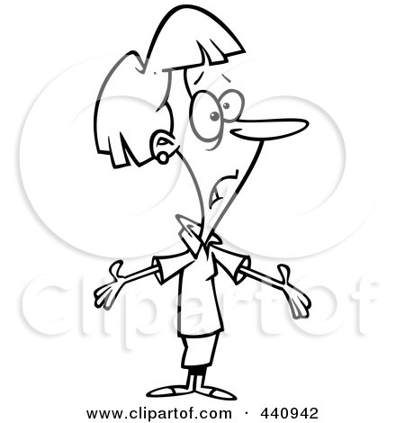 Royalty-Free (RF) Clip Art Illustration of a Cartoon Black And White Outline Design Of A Bewildered Female Employee by toonaday