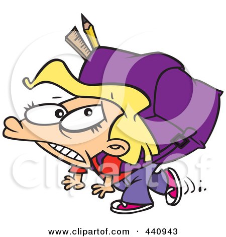 Royalty-Free (RF) Clip Art Illustration of a Cartoon School Girl With A Heavy Backpack by toonaday