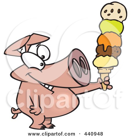 Royalty-Free (RF) Clip Art Illustration of a Cartoon Pig Holding A Big Ice Cream Cone by toonaday