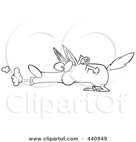 Royalty-Free (RF) Clip Art Illustration of a Cartoon Black And White Outline Design Of A Big Bad Wolf Blowing by toonaday