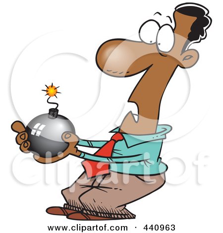 Royalty-Free (RF) Clip Art Illustration of a Cartoon Black Businessman Holding A Bomb by toonaday