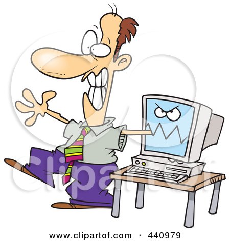 Royalty-Free (RF) Clip Art Illustration of a Cartoon Computer Biting A Businessman's Arm by toonaday