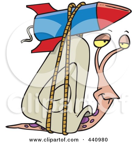 Royalty-Free (RF) Clip Art Illustration of a Cartoon Snail With A Rocket Boost Strapped On His Shell by toonaday