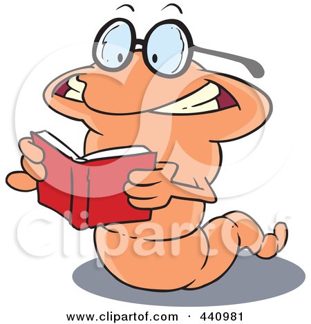 Royalty-Free (RF) Clip Art Illustration of a Cartoon Worm Reading A Book by toonaday