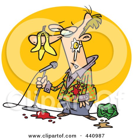Royalty-Free (RF) Clip Art Illustration of a Cartoon Comedian Being Bombed With Food by toonaday