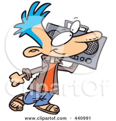 Royalty-Free (RF) Clip Art Illustration of a Cartoon Boy Carrying A Boom Box by toonaday
