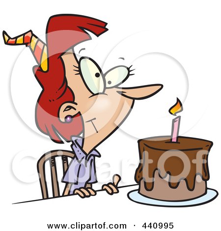 Royalty-Free (RF) Clip Art Illustration of a Cartoon Birthday Woman With A Cake by toonaday