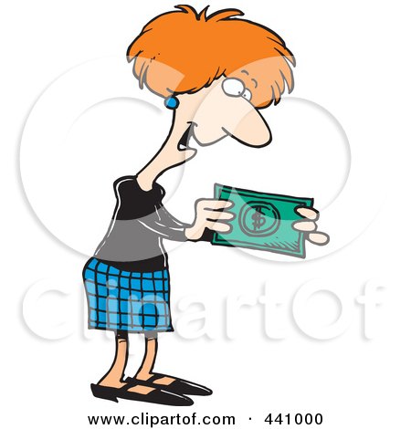 Royalty-Free (RF) Clip Art Illustration of a Cartoon Businesswoman Holding A Cash Bonus by toonaday